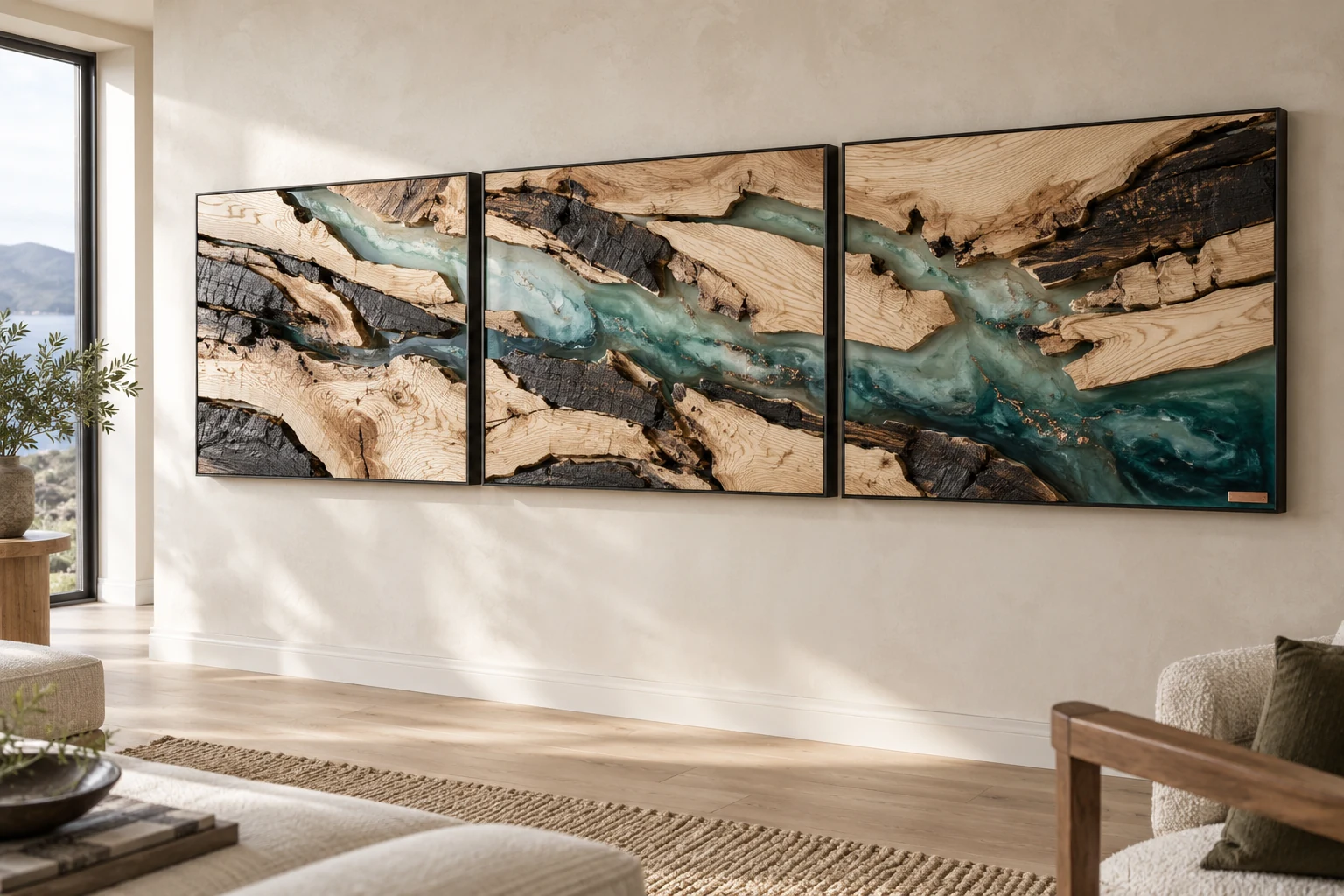 Phoenix concept of three ash and resin wall panels